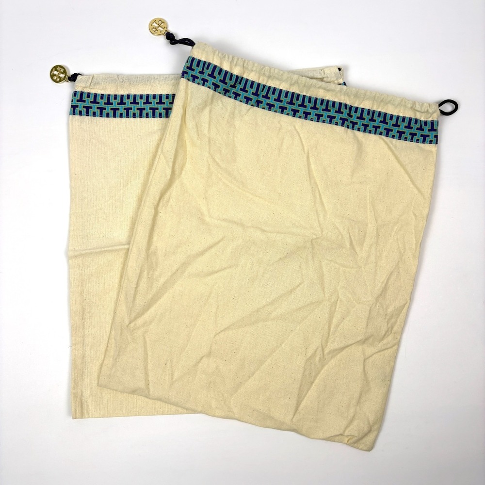 Tory Burch Dust Bag Lot o 2 12x15 Shoes Small Purse Gold Charm Travel Drawstring